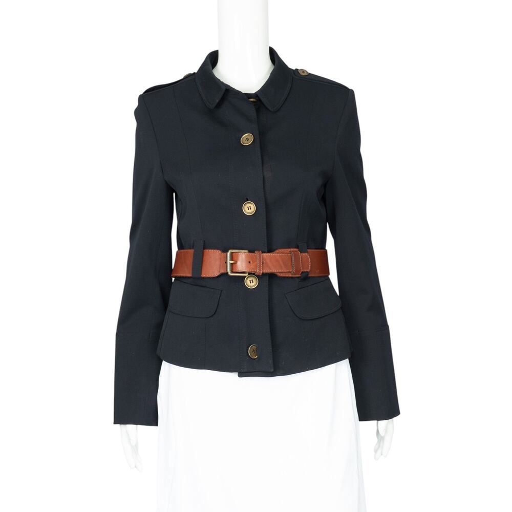BURBERRY LONDON Navy Blue Belted Blazer Jacket Size US 8